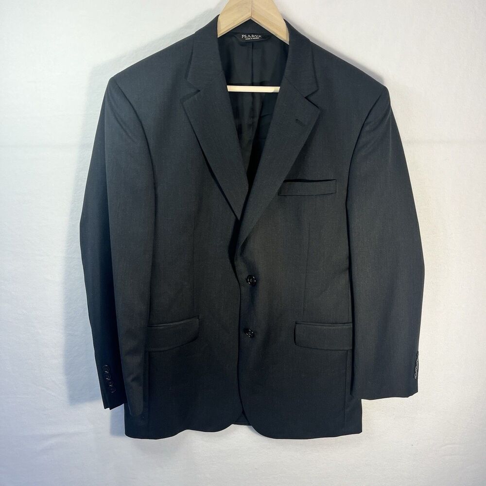Jos A Bank Travelers Collection 100% Wool Blazer Men's 40R Black Single Breast